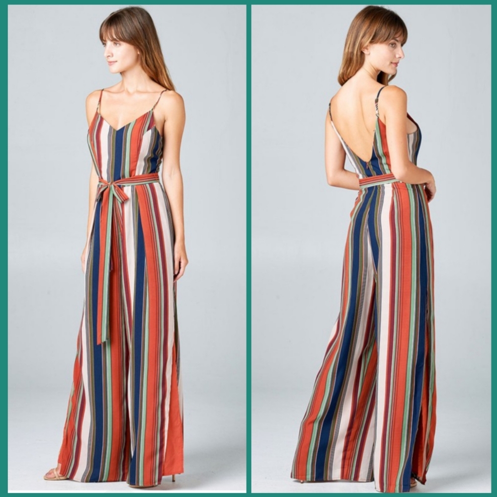 Striped Jumpsuit Multicolor Designer Rainbow Go to NEW listing - Picture 5 of 9